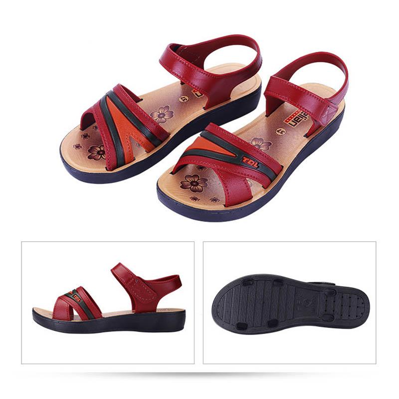 Sandals Non-slip Deodorant Women's Flat Velcro Beach Shoes Fashion Outerwear Ladies Middle-aged and Elderly Summer Shoes
