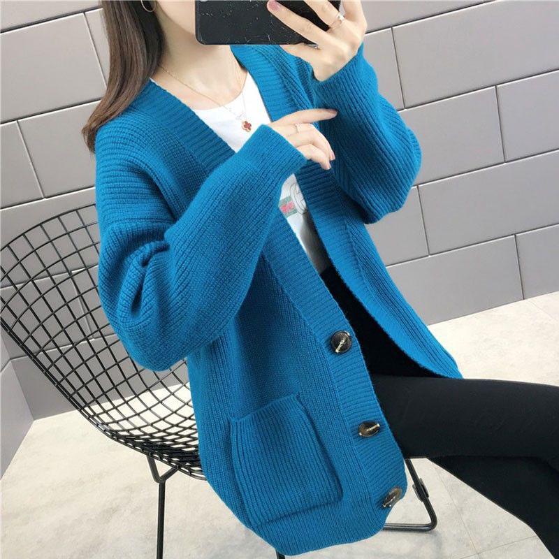 Spring and Autumn Knitted Sweater Cardigan Casual Jacket Thick Loose Young Women's Top