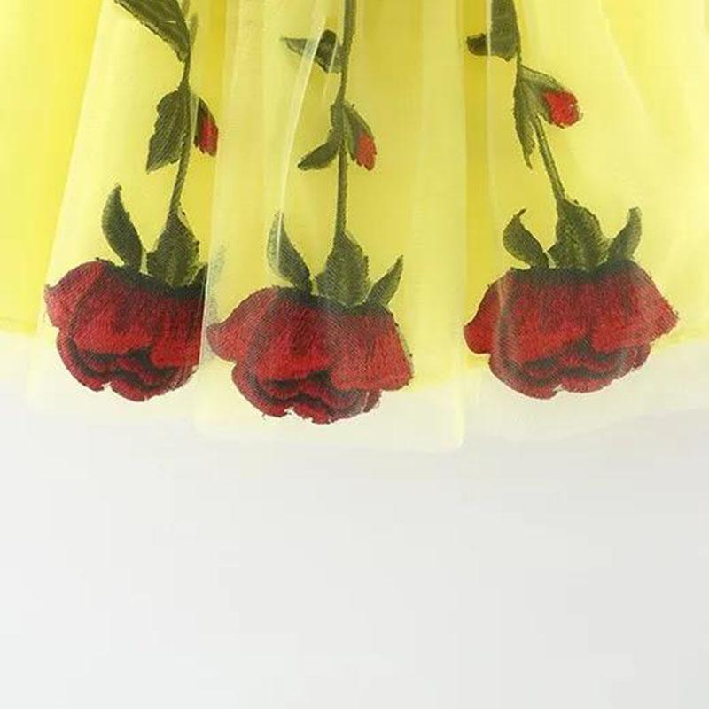 Girls Summer Mesh Dress 0-5 Years Old Baby Girl Sweet Princess Skirt Round Neck Sleeveless Tutu Skirt Rose Decoration