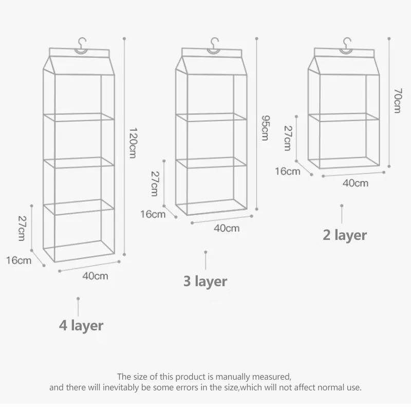 1PC Bag Storage Hanging Bag Home Wardrobe Hanging Fabric Bag Dustproof Storage Rack Dormitory Storage Artifact 2/3/4 Pockets Wall Hanging Bag