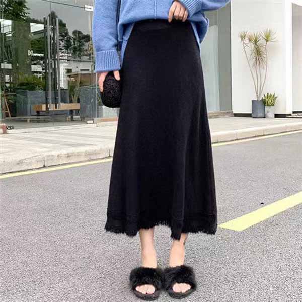Autumn and Winter Knitted Skirts Women's Mid-length Winter Skirts, A-line Thick Woolen Yarn Winter Sweaters Skirts Long Skirts