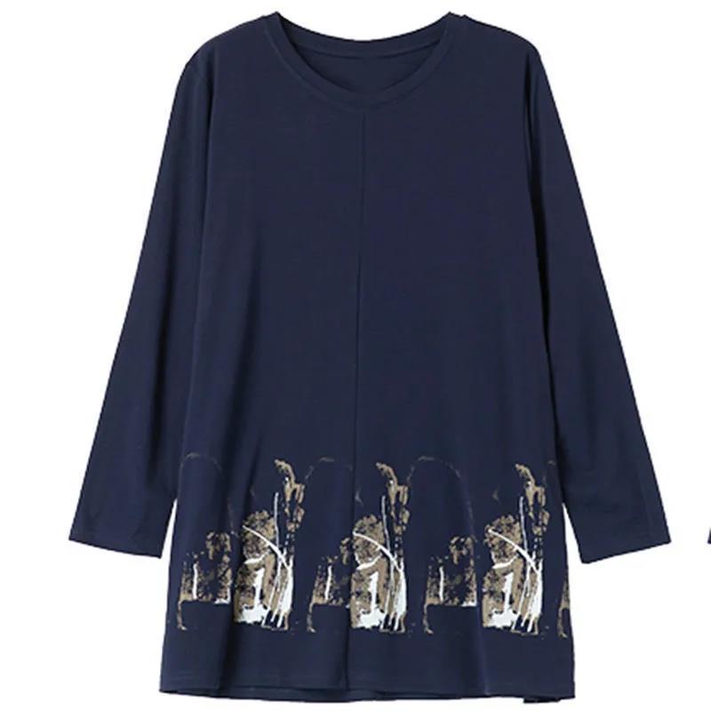 Womens Leisure Print T-shirt Long Sleeve Round Neck Blouses Casual Loose Tops Pullover
