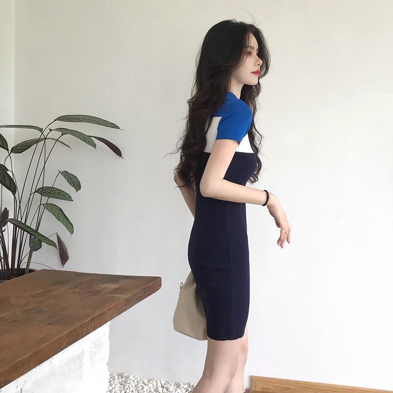Female Spring French Elegant Sweet Dress Simple Splicing Short Graceful Slim Casual Dress