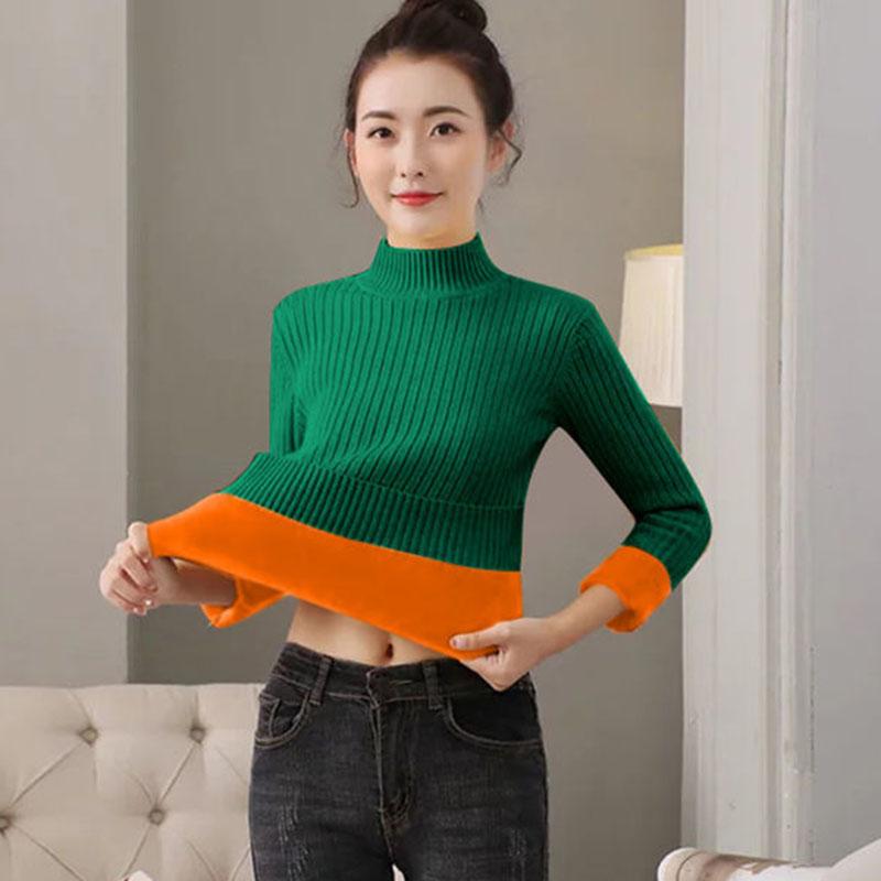 High-quality Semi-turtleneck Sweater Ladies Winter Plus Velvet Thick Warm Inner Base Sweater