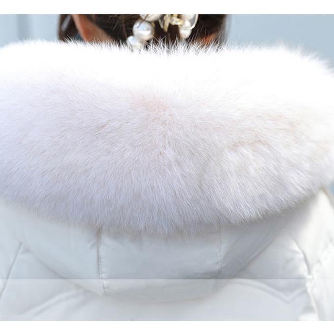 Women's Mid-length Down Jacket Wild Loose Thick Fluffy Big Fur Collar Hooded White Duck Down Jacket Warm Winter Thick Coat