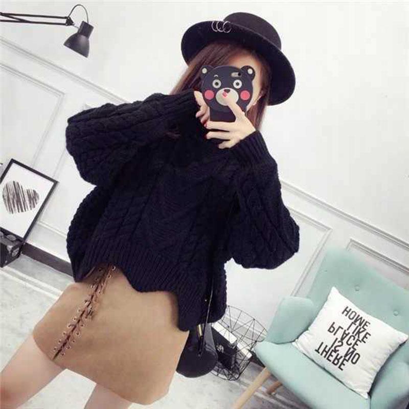 Pofulove Women Turtleneck Thickened Short Pullover Sweater Loose Twist  Knit Sweater Warm Winter jumper tops