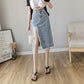 High-waist Denim Skirt Female Spring  Summer Looks Thin Split Split Hole Mid-length Hip Skirt  A-line Skirt