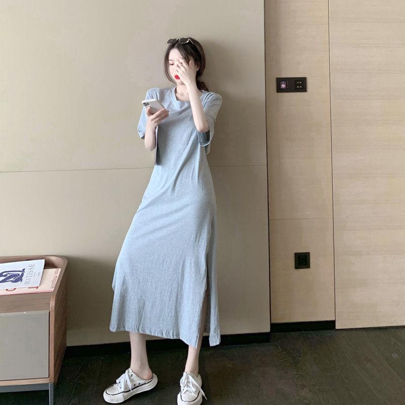 Sexy M-XXXL Women's Dress Backless Split Fork Solid Color Elastic Waist Mid-calf Daily Wear Office Dating Party