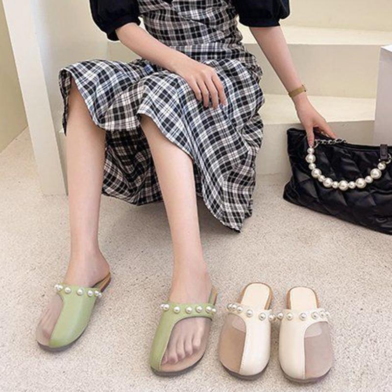 Summer Net Yarn Breathable Baotou Pedal Slippers Fairy Style Wild Stitching Sandals and Slippers Women