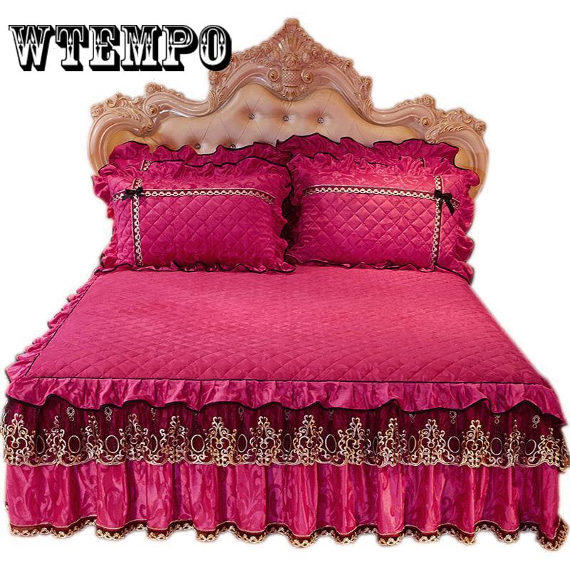 Bed Three-piece Plus Velvet Thickened Subsided Skirt Continental Bed Cover 1.8M2M Velvet Sliding Cover