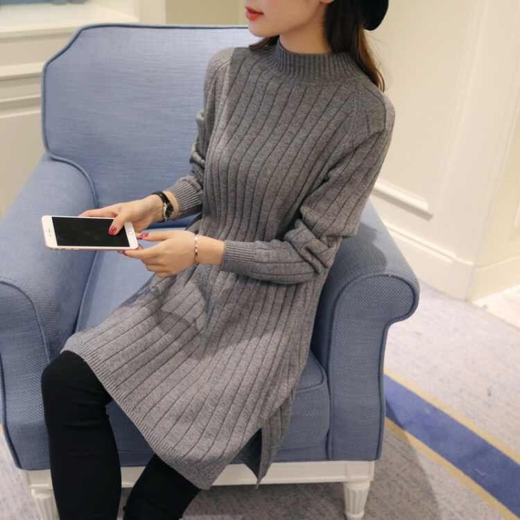 Large Size Half Turtleneck Sweater Loose Knit Bottoming Shirt Mid-length Fashion Casual Dress