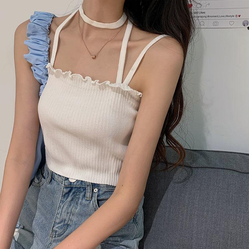 Women's Summer Short Bottoming Tops Large Size Solid Color Vest Female Backless Camisole Outerwear