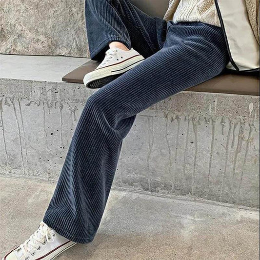 Corduroy Wide-leg Pants Women's Small Fall/winter Drape Loose High-waist Casual Sports Mopping Pants Western-style Straight-leg Pants