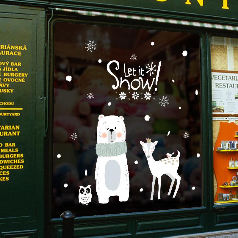 Christmas Glass Shopping Mall Shop Window Door Sticker Bear Deer Snowflake Arrangement Wall Sticker