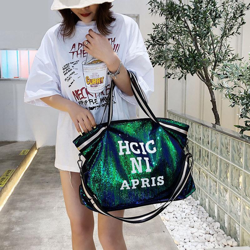 Large-capacity Sequined Bag Fashion Yoga Bag One-shoulder European and American Leisure Messenger Letter Gym Bag Short-distance Travel Bag