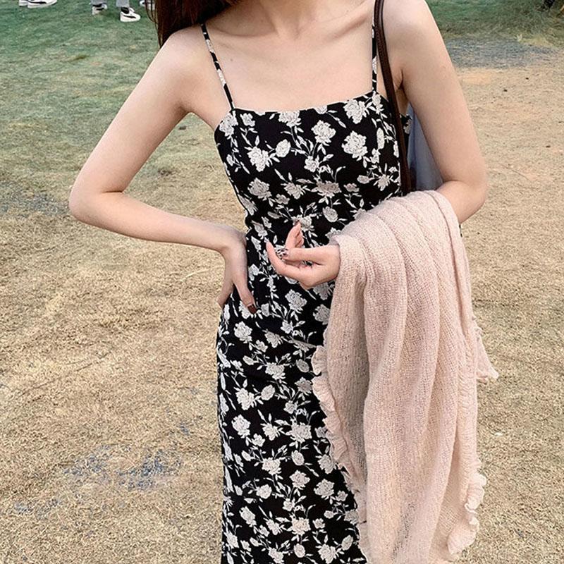 Summer French Floral Sling Skirt Sexy Self-cultivation Waist Slimming Temperament Inner Dress Female