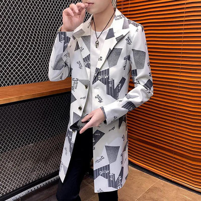 Men Camouflage Slim Windbreaker Suit Collar Coat Casual Jacket Trend Parka Long