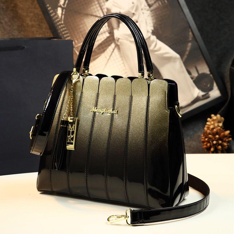 European  American Fashion Personality Handbag Large Capacity Patent Leather Slung Shoulder Bag