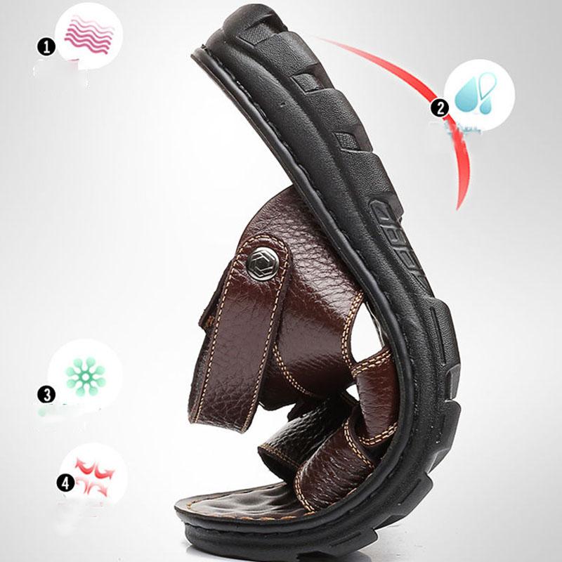 Men Leather Sandals Summer Classic Peep Toe Slippers Soft Sandals Men Roman Comfortable Outdoor Walking Footwear