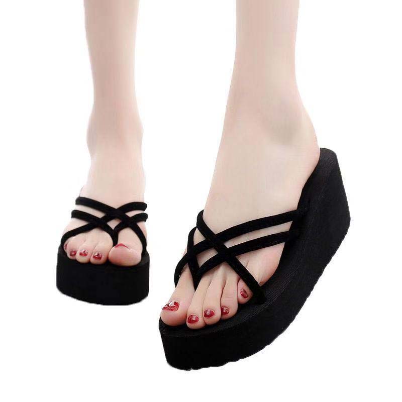 High-heeled Platform Slippers Female Summer Beach Non-slip Flip Flops Ladies Student Fashion Korean Style Outdoor Sandals and Slippers