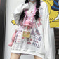 Anime Hoodies Oversized Pullovers Tops White Japanese Cartoon Printed Fashion Sweatshirts Streetwear Harajuku Hip Hop Sweatshirts Black Fall Winter