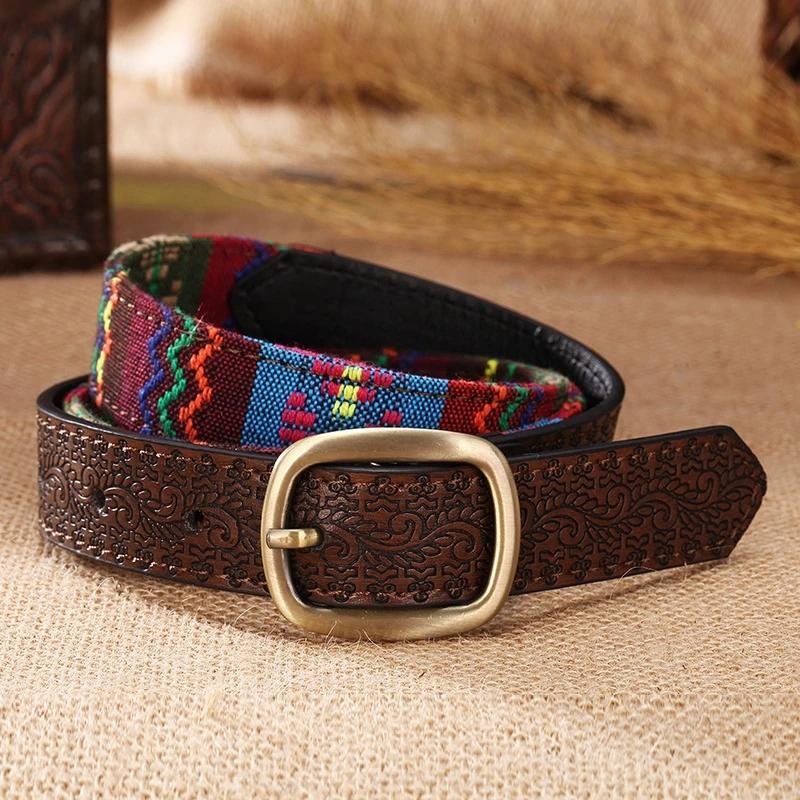 Ethnic Style Embroidered Ladies Belt Denim Skirt Belt Female Fine Fabric Decorative Trousers Belt Female Student Personality Belt