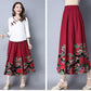 Four Seasons Skirt Stitching Ethnic Style Women's Skirts Cotton and Linen Large Swing Mid-length Skirt Retro Was Thin