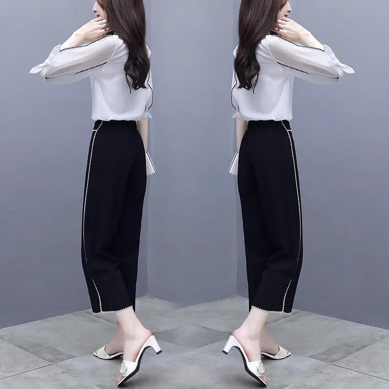 Women's Wide-leg Pants Two-piece Suit Black and White Suit Elegant Temperament Female Professional Suit, Working Lady Suit Two-piece Suit