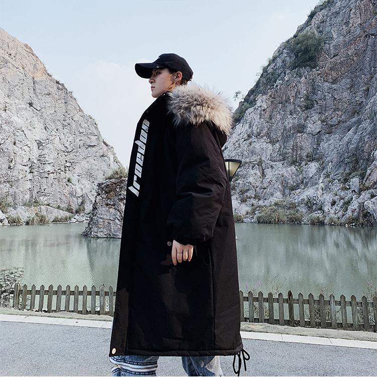 Winter Fur Collar Warm Men's Cotton Coat Large Size Loose Mid-length Parka Coat Hooded Over-the-knee Coat Thick Coat