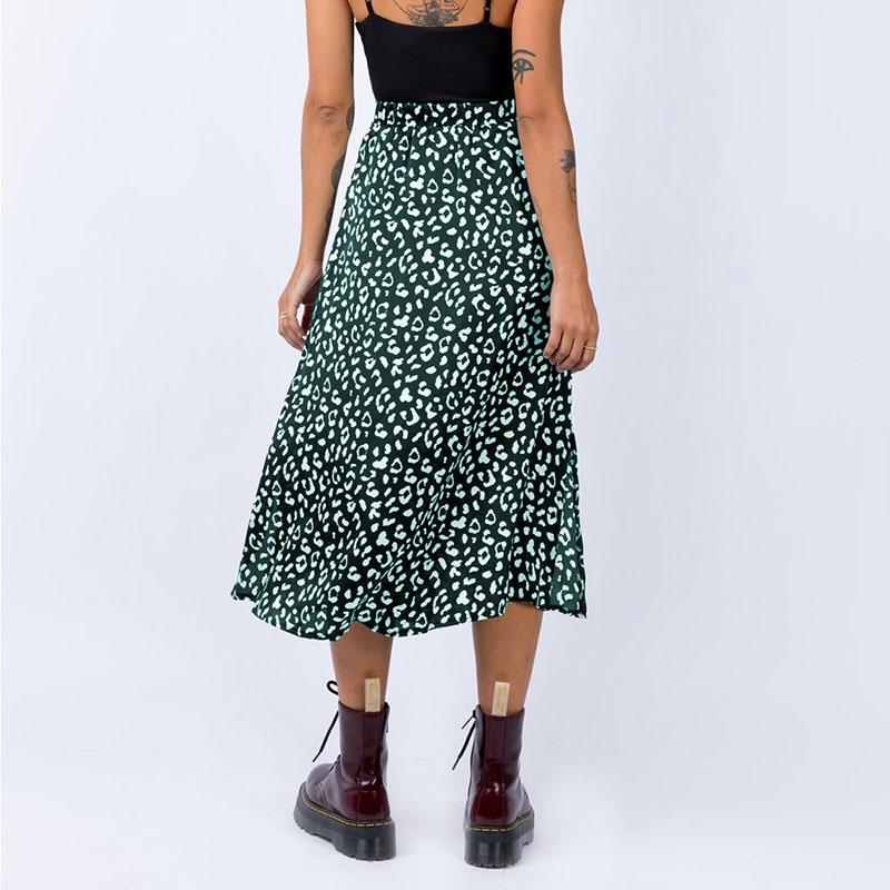 Women's Spring Summer Leopard Print Chiffon Print Split Skirt European and American Style Zipper High Waist Long Skirts Large Size Loose Thin Skirt