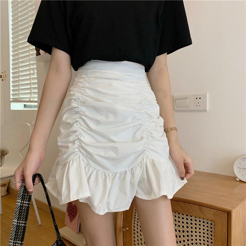 Women Sexy Tight A-line Pleated Skirt High Waist Mermaid Skirt Hip Skirt  Elastic Waist Club Casual Home Office