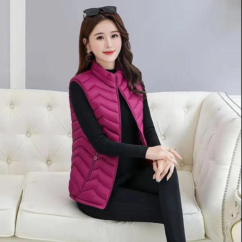 Winter Down Cotton Lightweight Slim Sleeveless Jacket Women's Short Thickened Warm Stand Collar Jacket