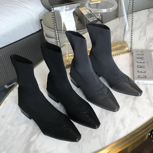 Autumn Winter Wool Knit Elastic Socks Boots Tube Thin Boots Pointed Thick Short Boots Single Boots