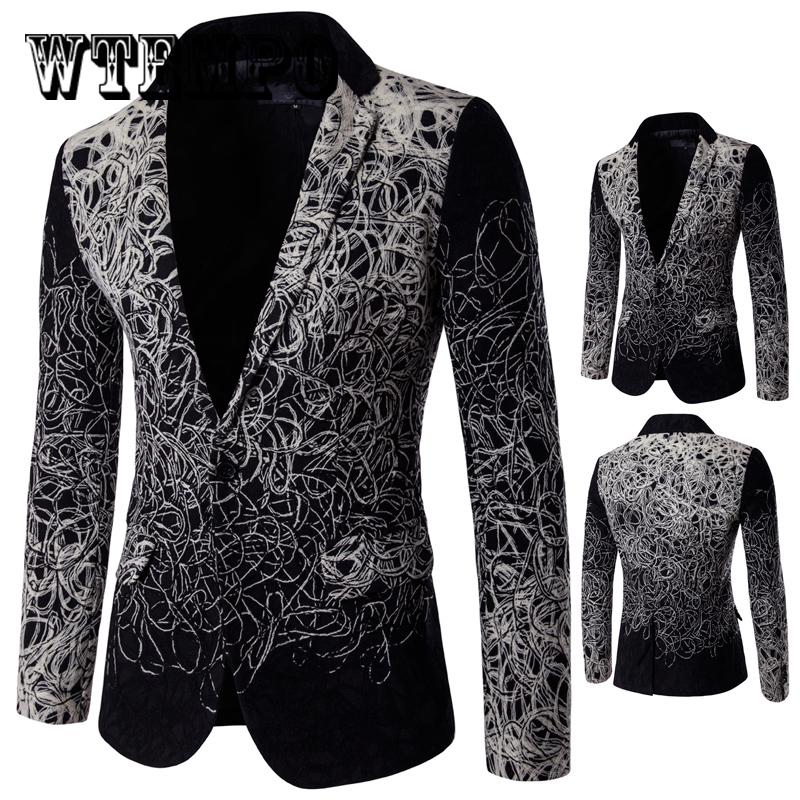 Male Jacket Suit Painting Blazers Lapel Single Row One Button Business Casual Suit