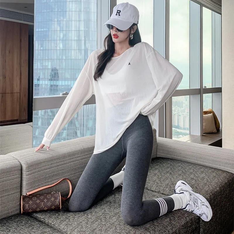 Pants Leg Printing Winter Plus Velvet Thick Vertical Stripes Leggings Women's Outer Wear Trousers Plus Size Tight-fitting Stretch High-waist Pants