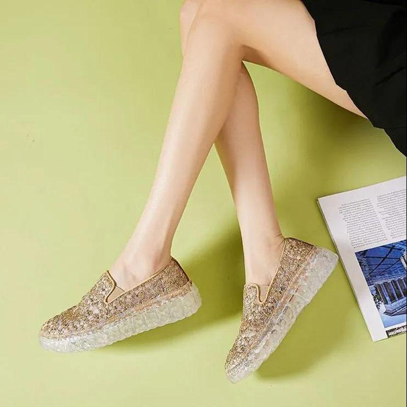 Platform Crystal Women's Shoes Summer One-step Lace All-match Loafers Casual Breathable Shoes