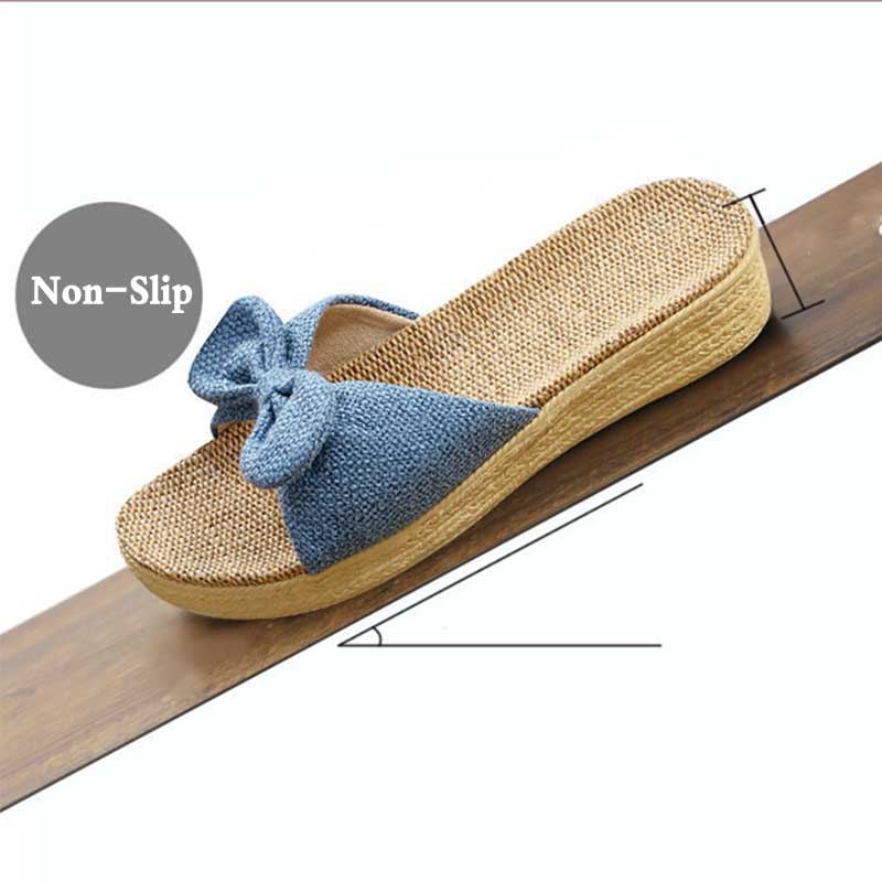 Linen Slippers Thick Bottom Muffin Sandals and Slippers Women's Indoor Home Four Seasons Sandals and Slippers