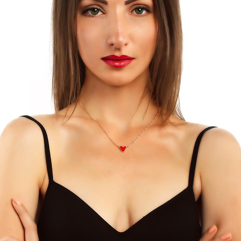 Girl Heart Red Drops Oil Simple Double Love Clavicle Chain Necklace