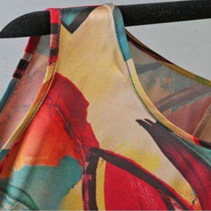 Women's Print Sleeveless Round Neck Dress Summer Loose Mid Length Women's Skirt