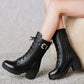 Winter Thick-soled Women's Martin Boots Chunky Heels Mid-boots Plus Velvet Warm Ankle Boots