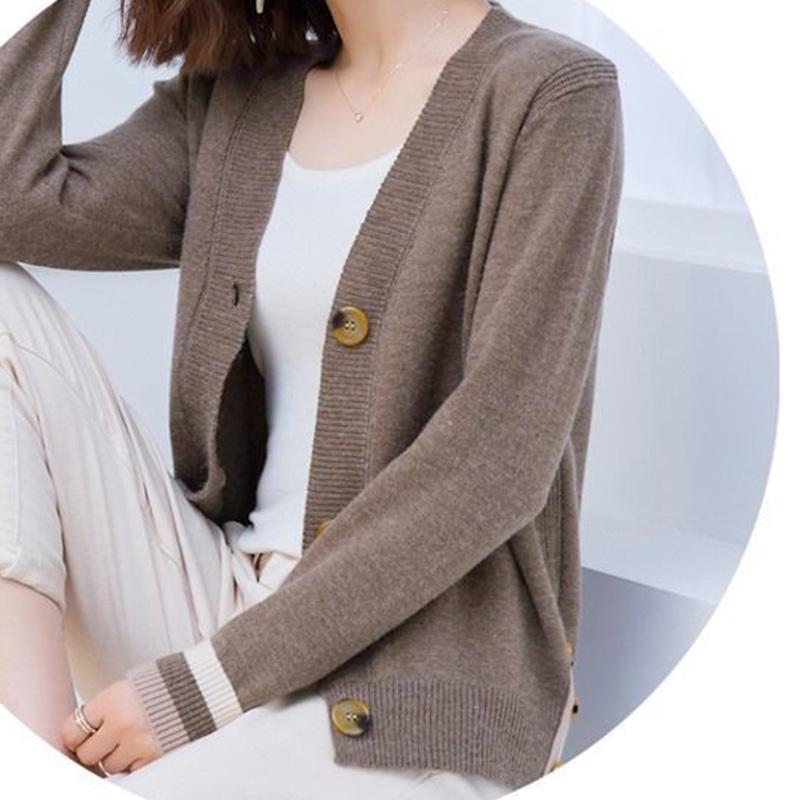 Spring and Autumn Style Shawl Solid Color Versatile Sweater Button Knit Sweater V-neck Gentle Warmth Trend