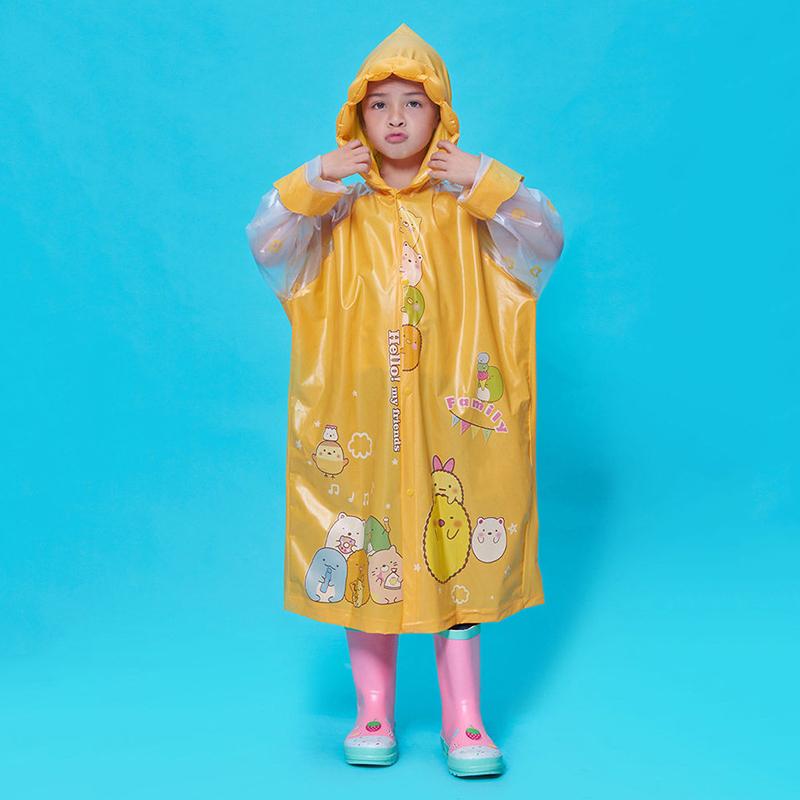 Rain Coat for Kid Pink Cartoon Printed Kawaii Rainwear Inflatable Brim and Reflective Strip Hooded Waterproof Clothes Children Windbproof Raincoats