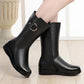 Mid-tube Boots Autumn Winter Women's Boots Plus Velvet Cotton Boots Flat-bottom Flat-heel Women's Shoes Mid-boots Middle-aged Leather Boots