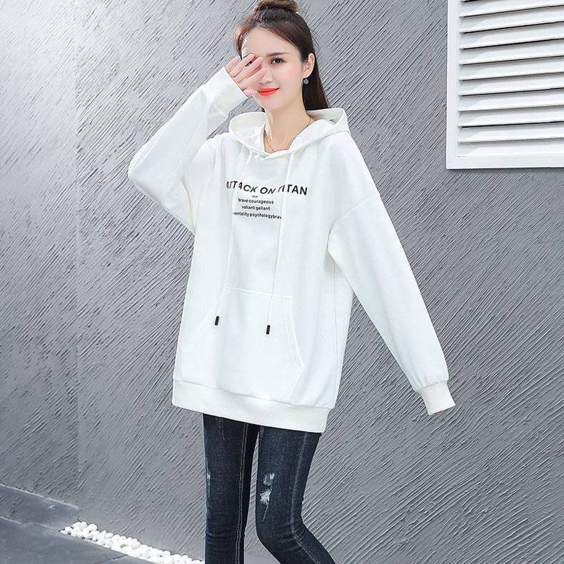 Women's Cotton Mid-length Hooded Sweater Autumn Solid Color Thin Hoodies Spring Large Size Loose Casual Coat