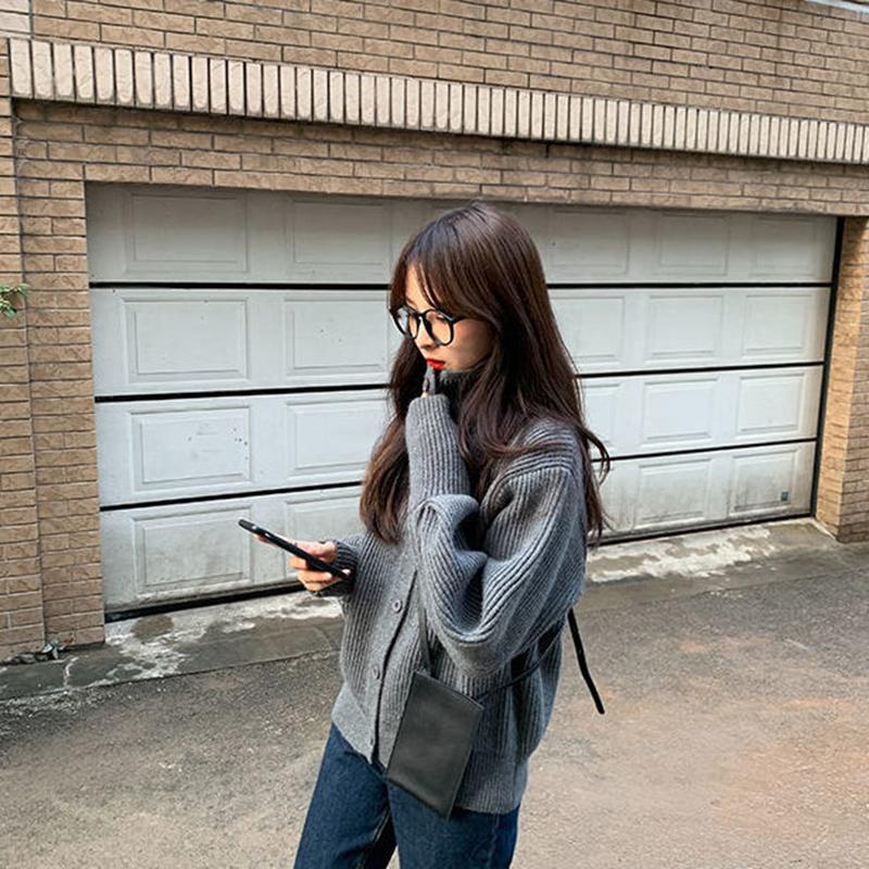 Spring  Autumn Design Sense Lapel Solid Color Vertical Pattern Sweater Cardigan Girl Student Casual Fashion All-match Knitted Cardigan