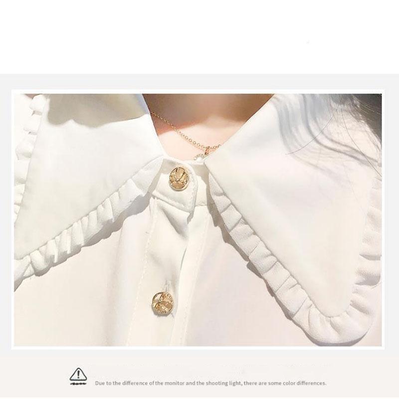 Ladies Lapel Bow Neckline White Shirt Loose Commuter Versatile Top Temperament