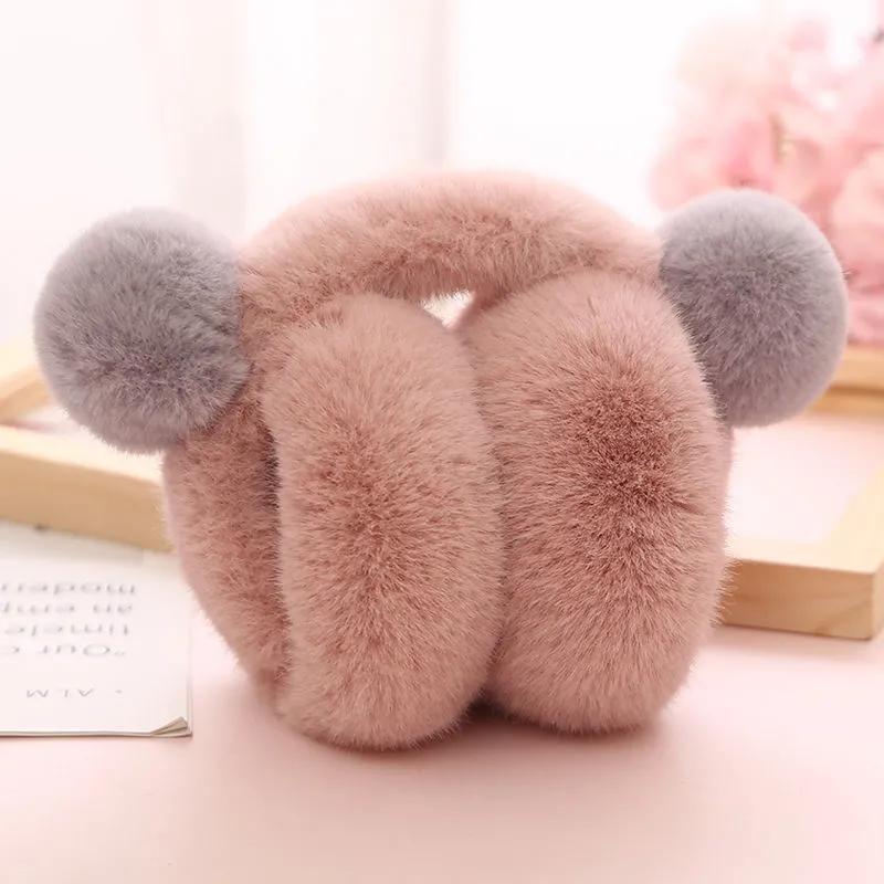 Women's Winter Warm Plush Earmuffs Cute Cartoon Fur Ball Earflap Thickened Ear Cap Antifreeze Cold-proof Ear Warmers Foldable Ear Muffs