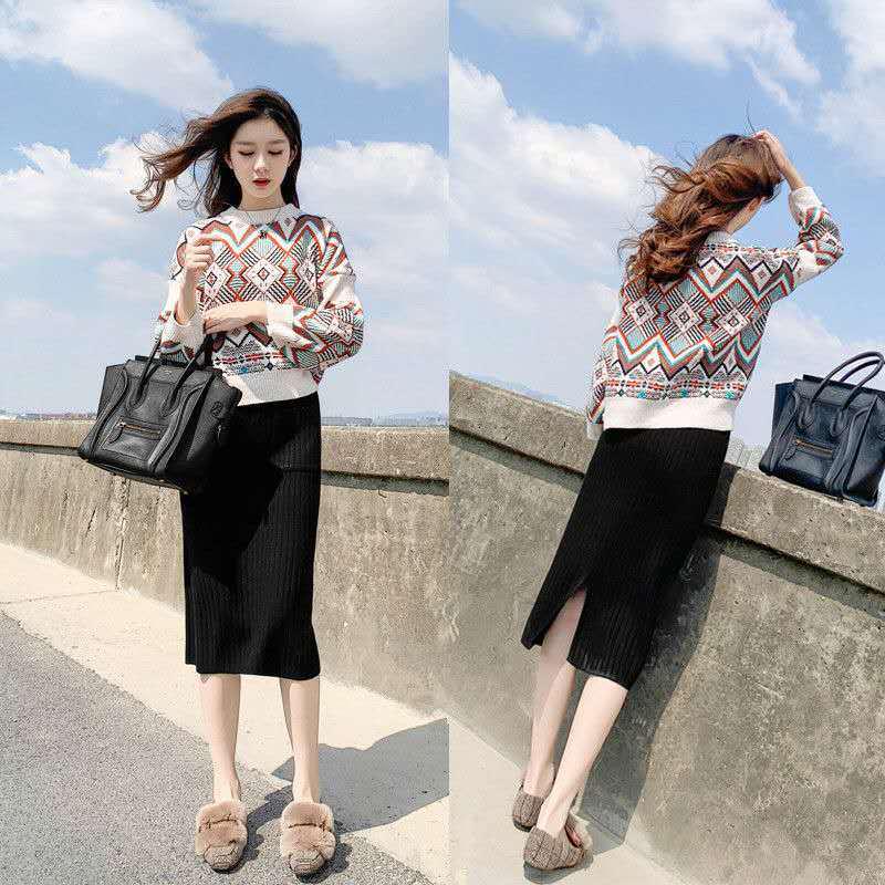 Pofulove Autumn Winter Women's Sweater Short Pullover Lazy Loose Thick Sweater Long Sleeve