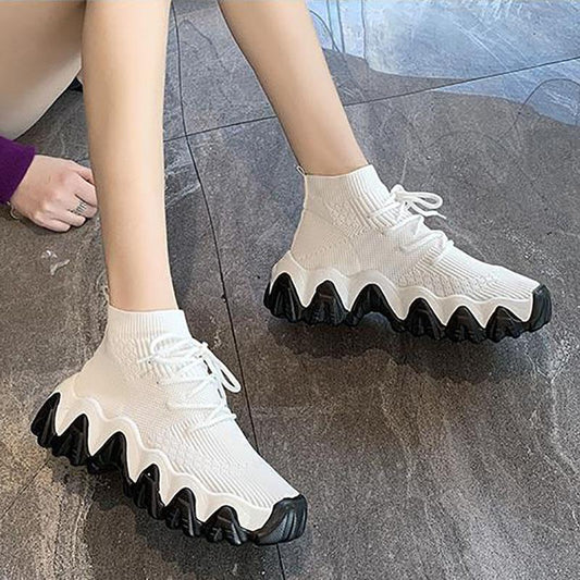 Socks Shoes Women Korean Style Trendy Women's Shoes High-top Thick-soled Sports Daddy Shoes