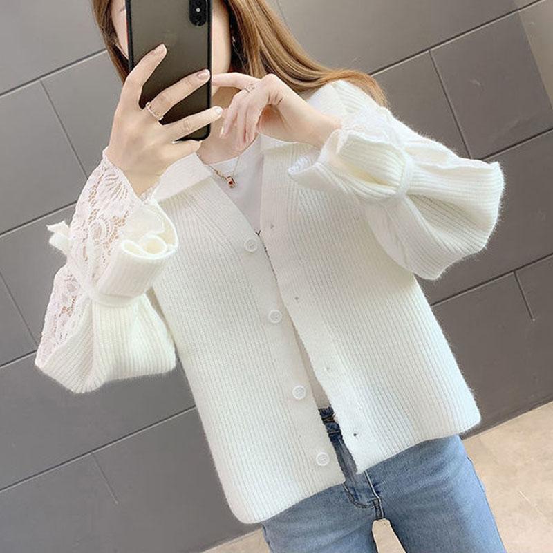Spring and Autumn Cardigan Solid Color Sweater Lapel Short Outer Jacket Sweet Style Female Jacket